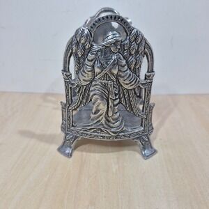 Carson 1996 Angel Candle Holder Pewter‎ Tone Metal Display Stand